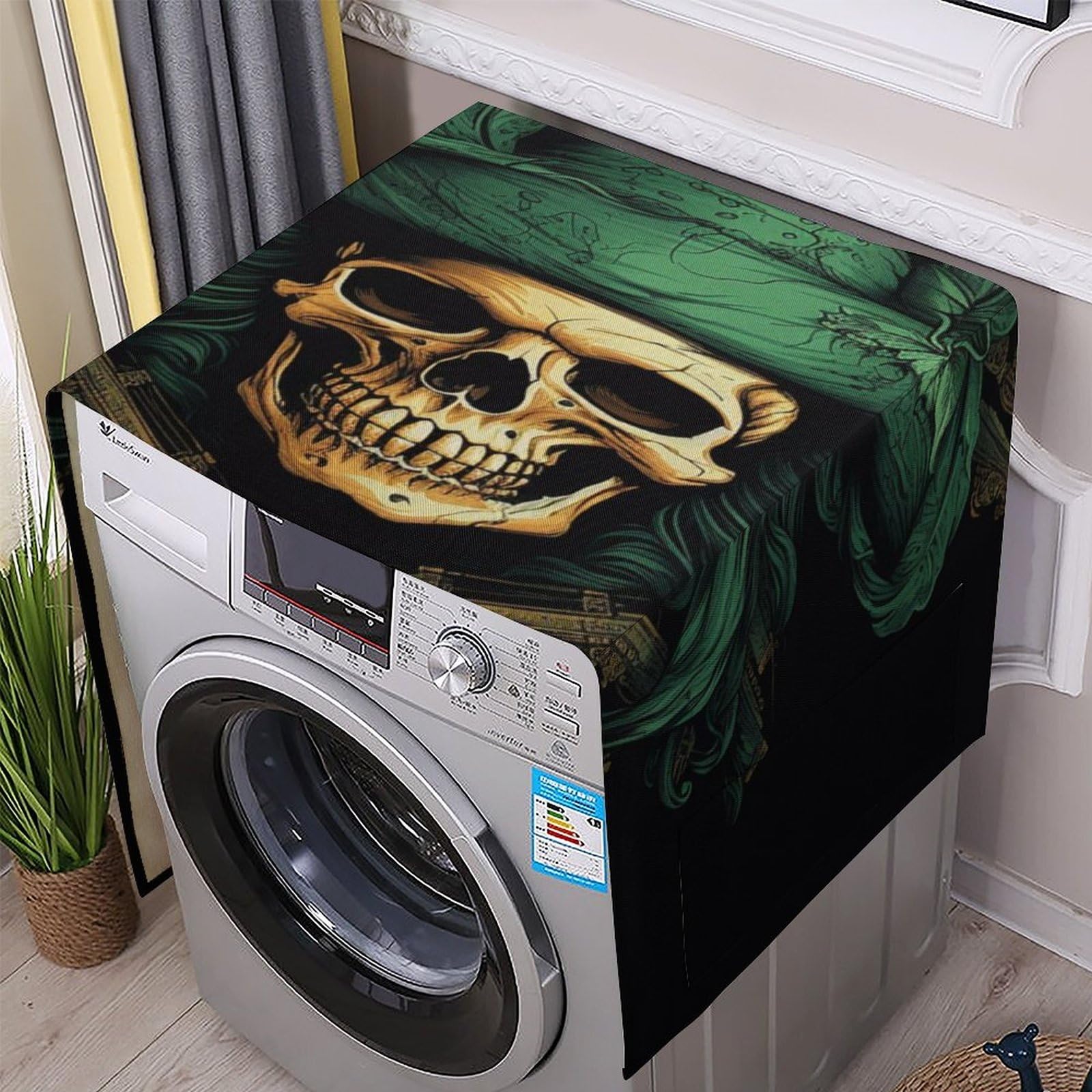 Fodpand White Washing Machine Cover For Top Load Dustproof Pirate Skull Washer And Dryer Cover With Storage Pockets Household Appliance Covers Washable Top Protector Mat Pad For Laundry & Kitchen