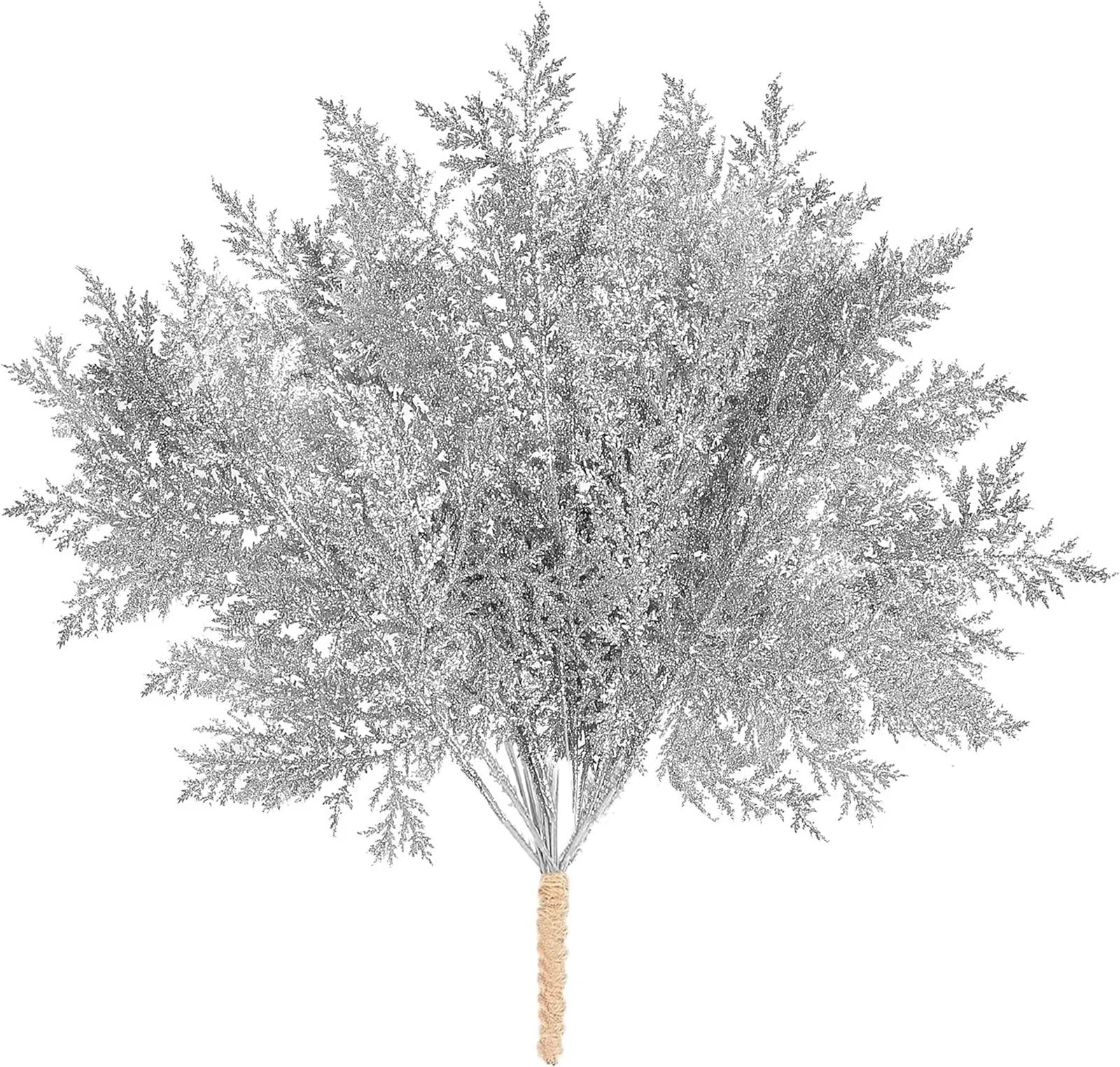 TGDGFKIAS Artificial Pine Branches, Christmas Glitter Artificial Pine Needles Gold Sequin Leaves Pack Of 15 Multicolor Decor(Onecolor)