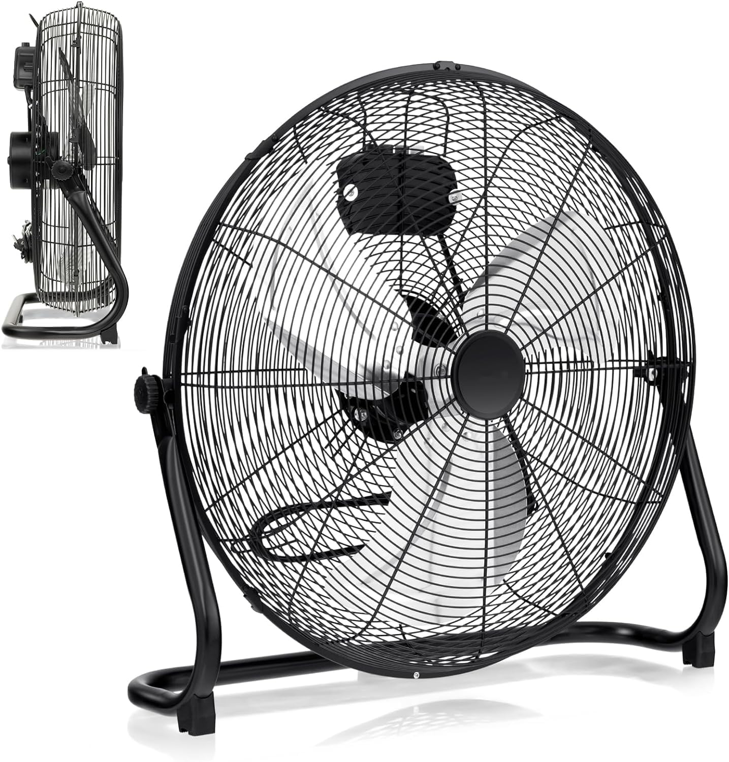 RELAX4LIFE Ventilador de Suelo Industrial Φ60cm con 3 Velocidades y Inclinación Ajustable, Ventilador Potente de Aluminio con Asa, Rejilla Segura y Patas Antideslizantes (62x60x20cm)