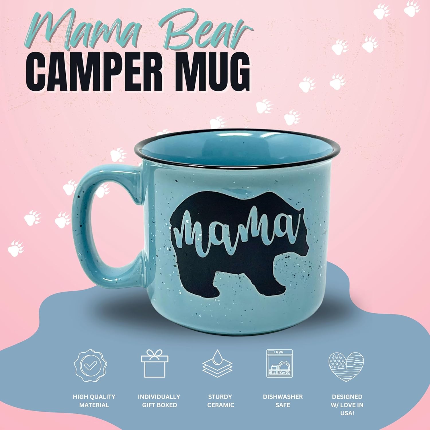 Mama Bear Ceramic Coffee Mug for Mom, Wife, Women – Unique Teal Ceramic Mug – Fun Gifts for Her on Mother’s Day, Birthday, or Christmas – Cute Coffee Cup for Moms, Wives, and Coffee-Loving Women - Image 2