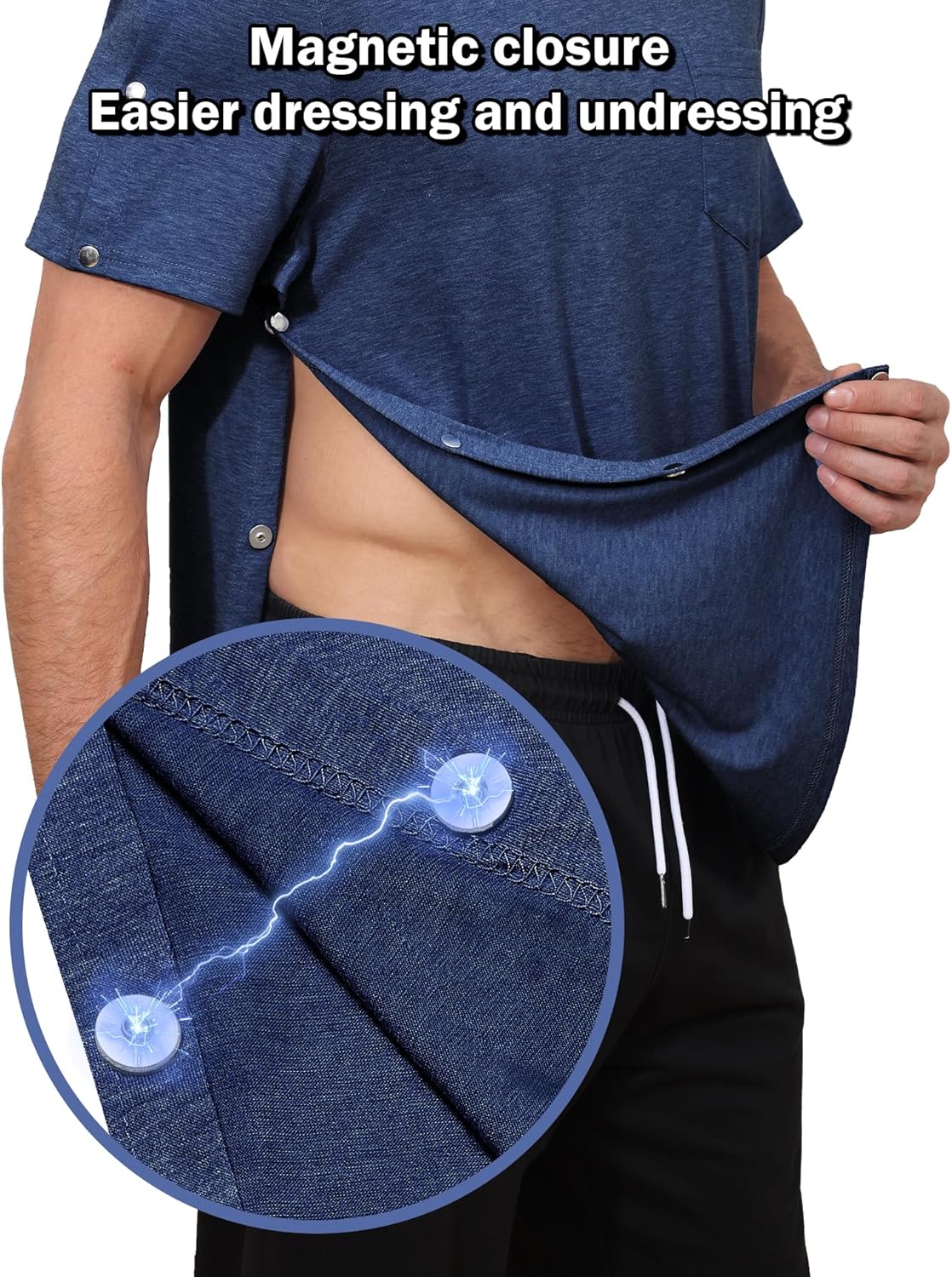 Magnetic Button Post Shoulder Surgery Recovery Shirt Tear Away Short Sleeve Rotator Full Side Adaptive Chemo Clothing