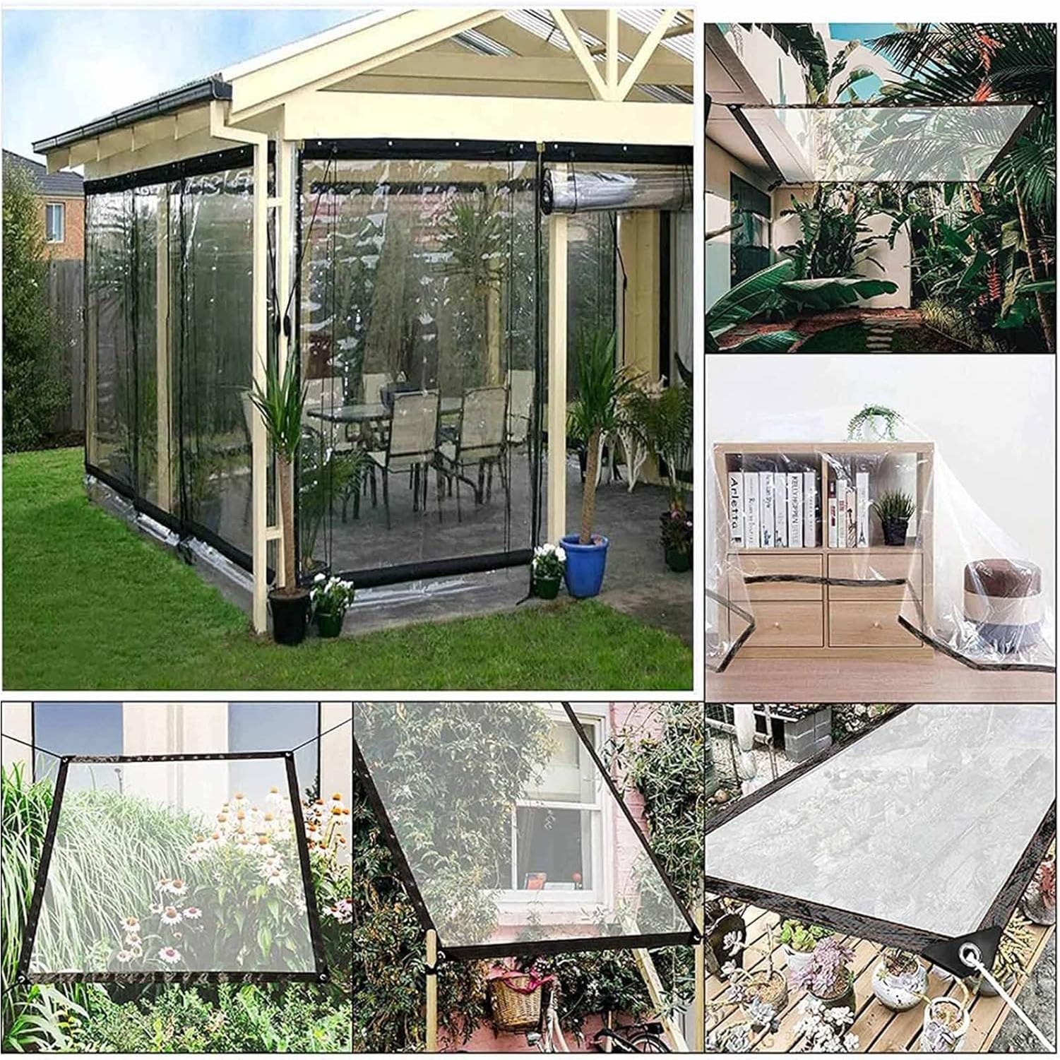 Transparente wasserdichte Pavillon Plane Seitenteile transparente Planenvorhänge Überdachung mit Ösen für Pergola Veranda Terrasse Carport,H*l,150x180m/5x6ft