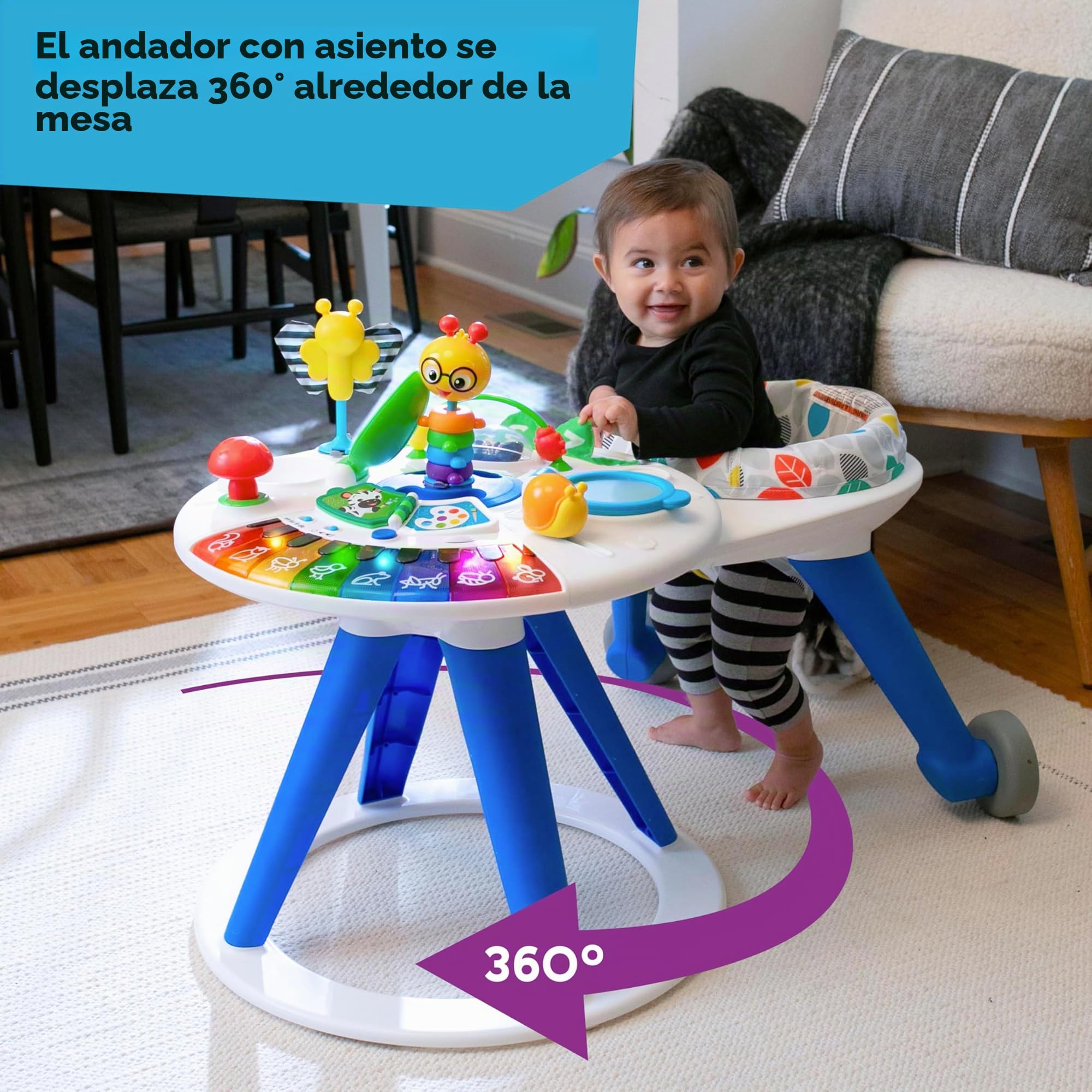 Baby Einstein, Centro y Mesa de Actividades Around We Grow, Andador Evolutivo, Estación de Juguetes Extraíble, Multilingüe, Asiento Gira 360°, Altura Ajustable, a partir de 6 meses