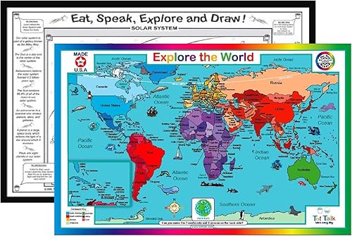 Vista 18 de Tot Talk Mantel individual educativo Asia para niños, fabricado en Estados Unidos, duradero, de doble cara, países, capitales, banderas, vías