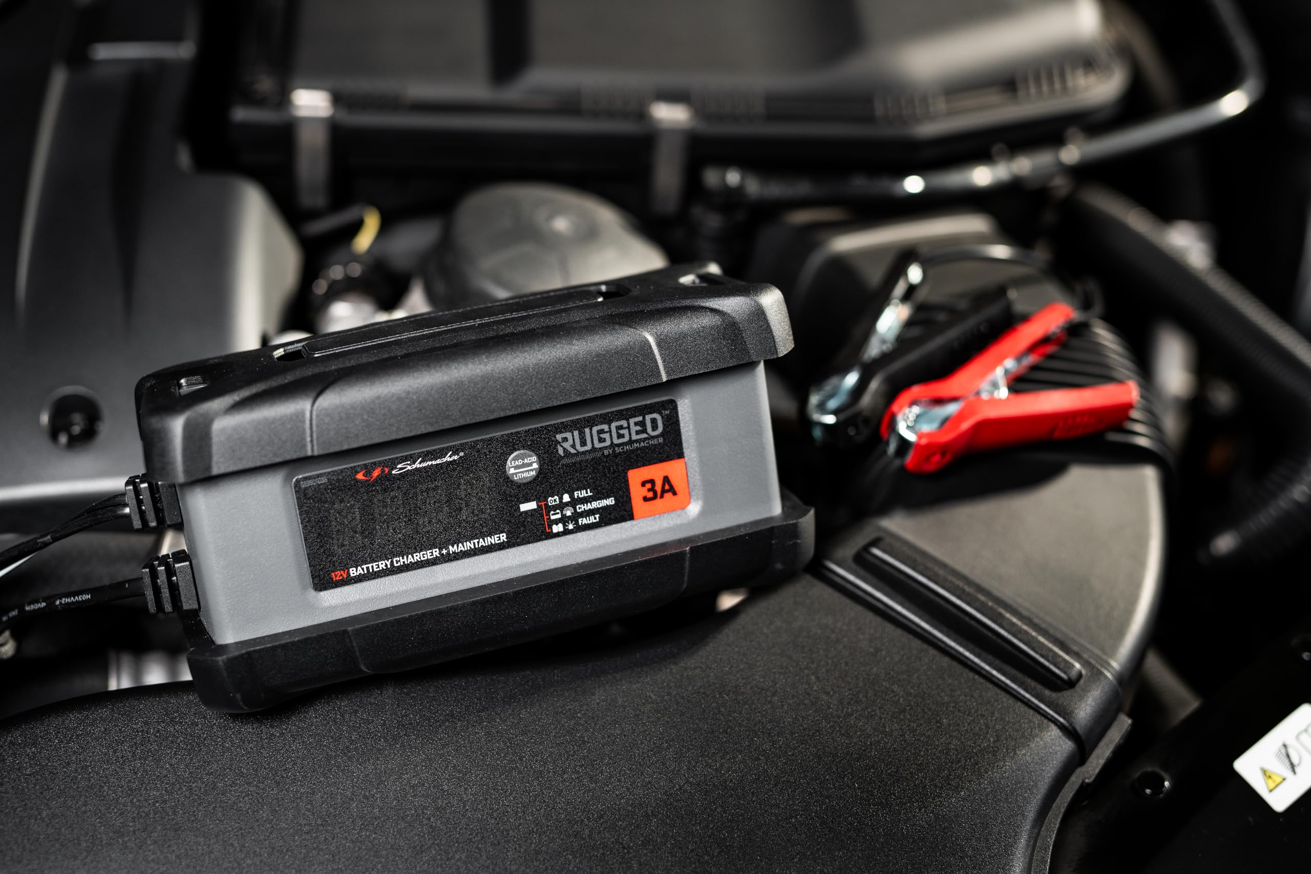 Schumacher Rugged SPX 458 Chargeur - Maintien Charge Automatique Intelligent 12V, 3A - pour Moto, Voiture, Bateau, Jet-Ski, Quad, Tondeuse, Mini Tracteur - IP54 (poussière et humidité ambiante)