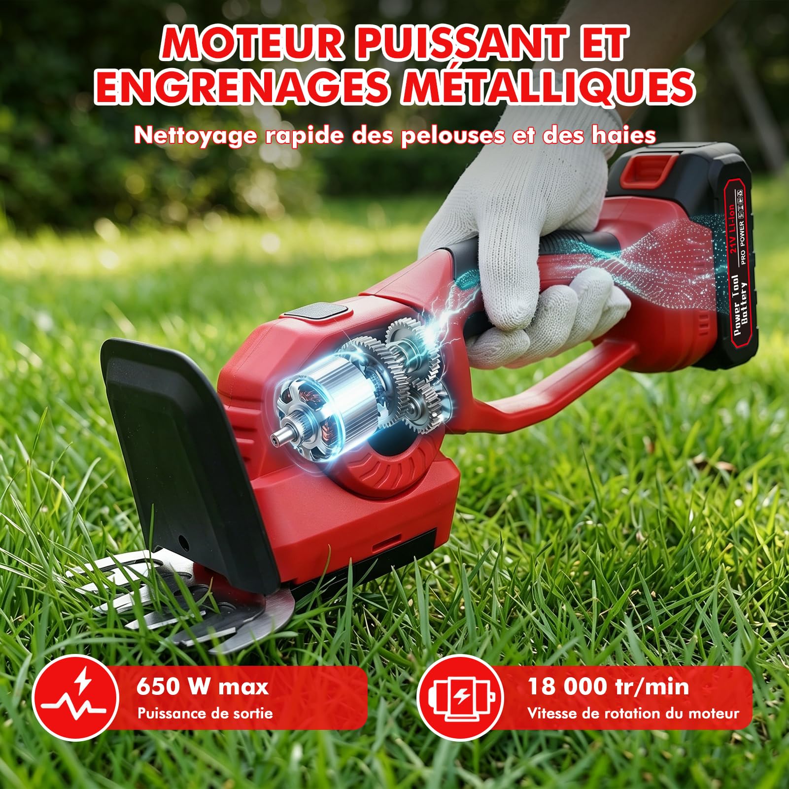 Taille Haie Et Cisaille A Gazon sur Batterie, 2 en 1 Mini Taille Haie sans Fil Et Taille-Herbes avec 2 Lames 220mm(Arbustes) /135mm(Herbe), Sculpte-Haies Et Taille-Herbes avec 2* Batterie 1500mah 21