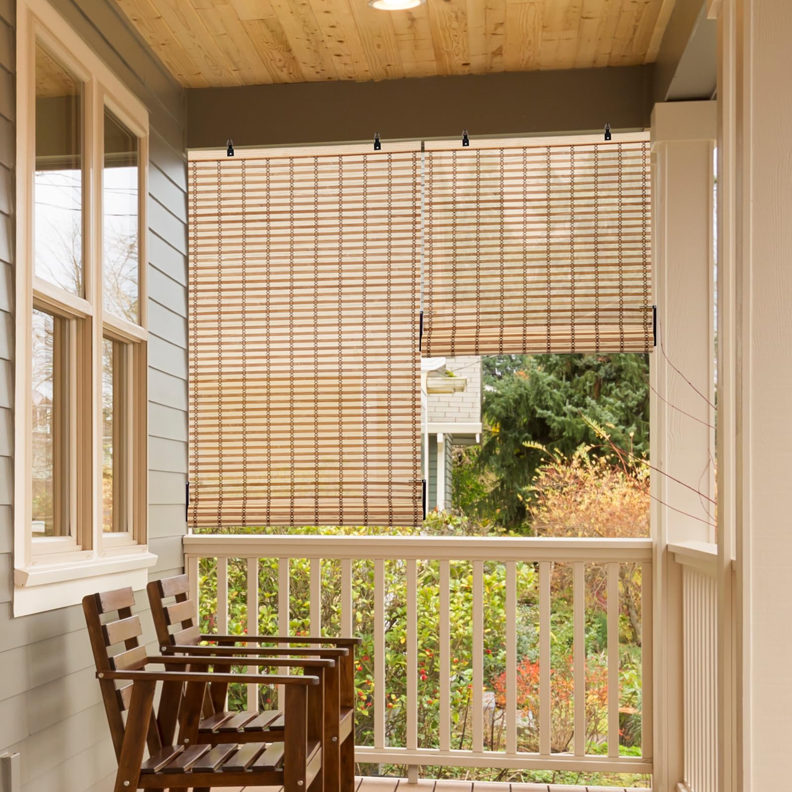 Store Enrouleur en Bambou Opaque, Protection Solaire et Brise-Vue pour Porte/fenêtre (Marron, 90 x 220 cm)