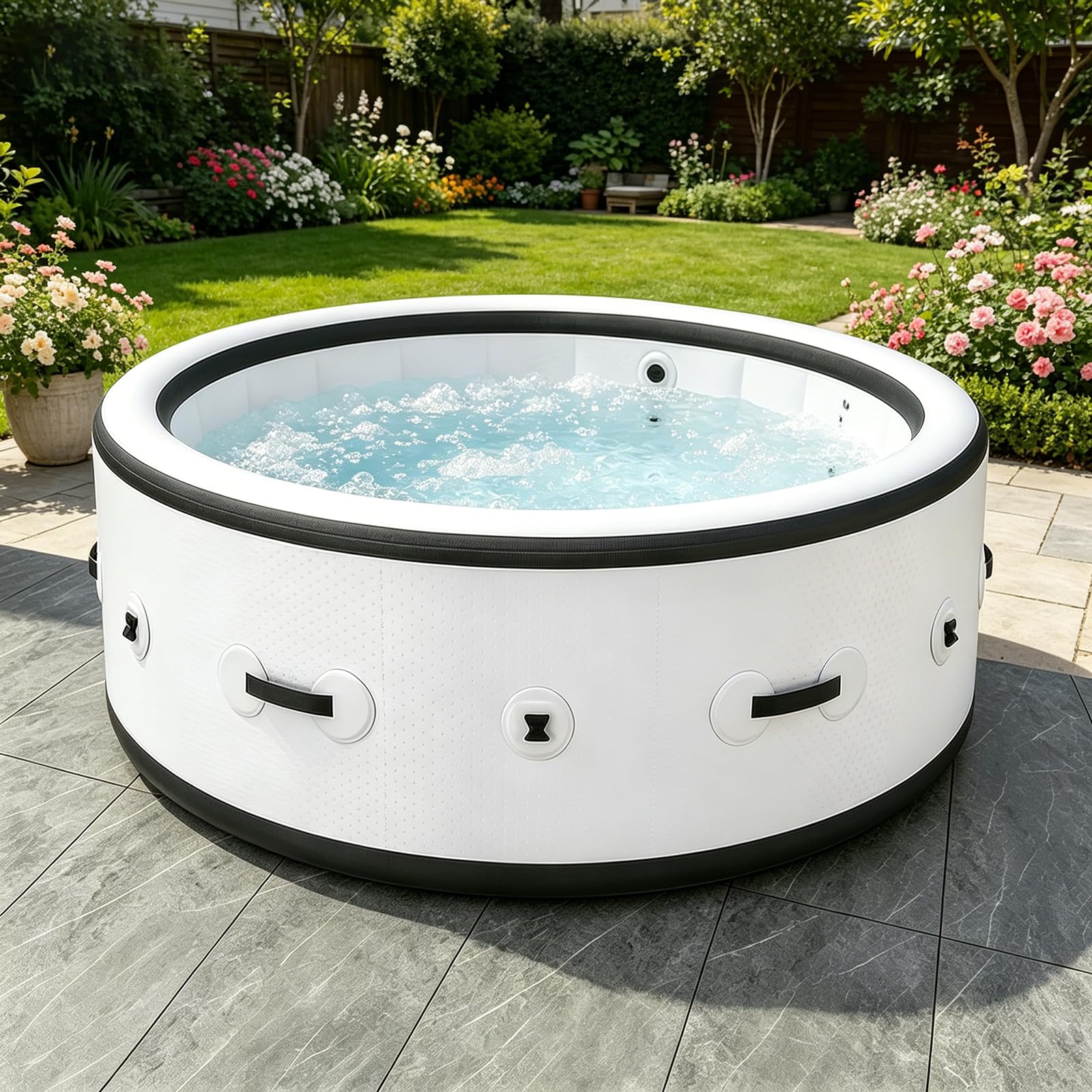 Vasca idromassaggio gonfiabile, spa portatile a risparmio energetico con riscaldatore da 2500 W e 150 getti d'aria, ideale per piccoli bagni e giardino, include copertura isolante e filtro