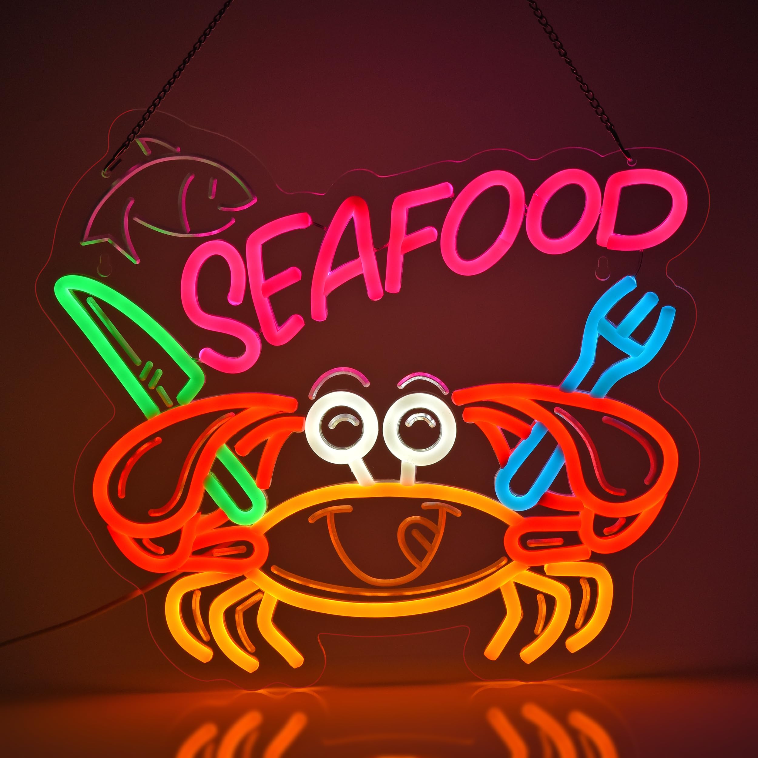 JULHOVR Seafood Neon Sign, Neon Lights Hanging Wall Art Decoration for Restaurant Shop Market Mall Grocery Bar Celebration Home Decor, USB Powered