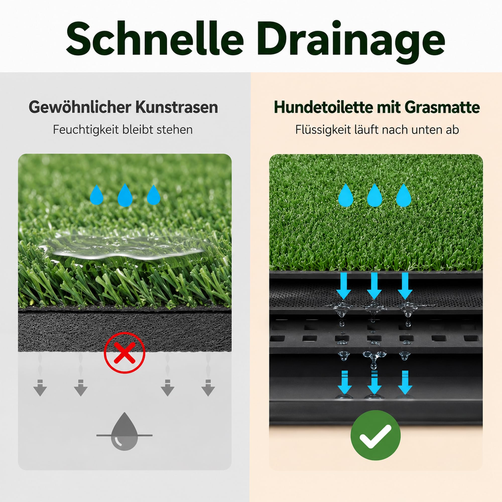 Hunde-Trenntoilette mit Kunstrasen, 3-Schicht Welpentoilette für Drinnen & Draußen, Leicht zu reinigendes Hundeklo Trainingspad für Welpen und kleine Hunde (76 x 51 cm)