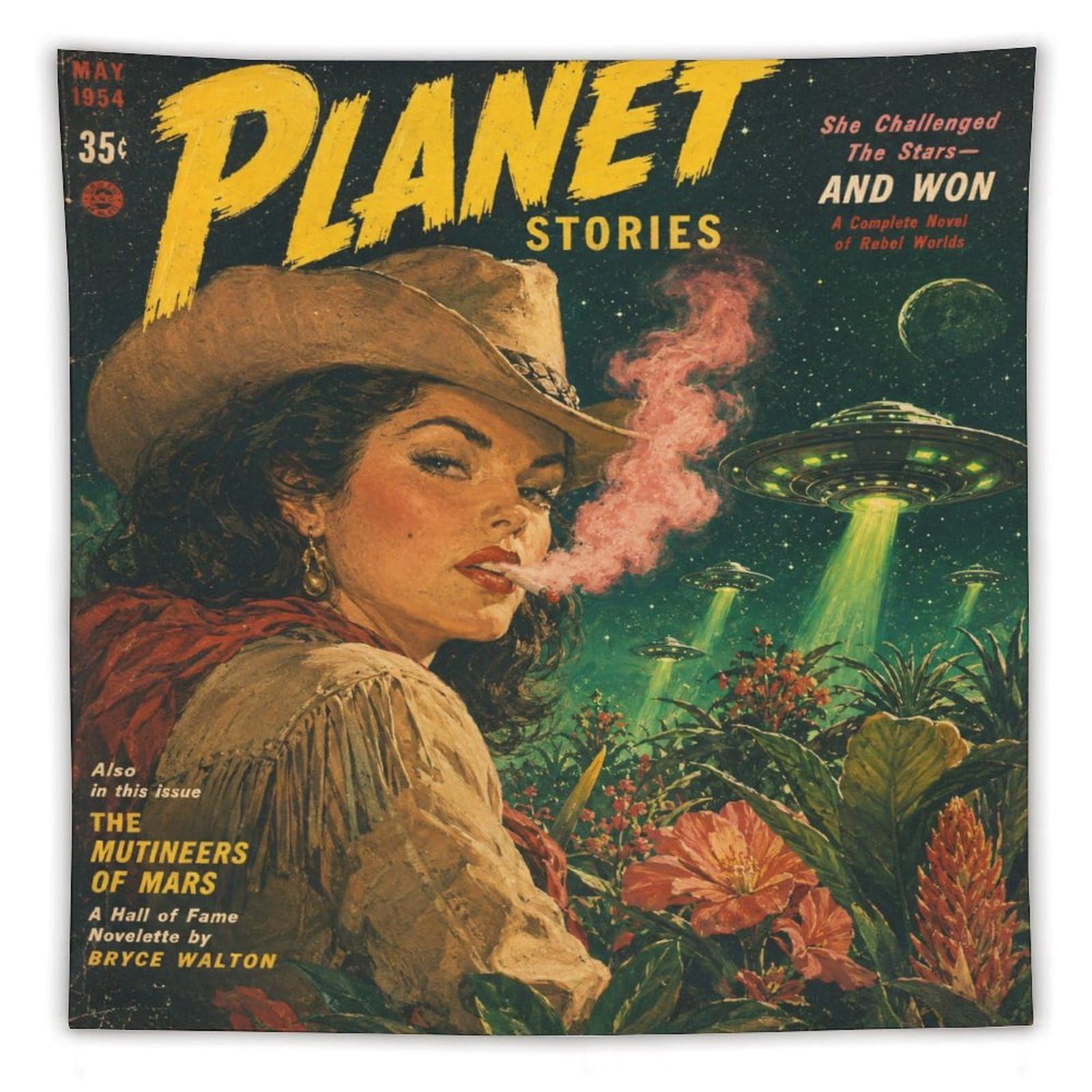W7C8U2X3 Cowgirl Planet Stories Wall Tapestry, Vintage Poster, Living Room
