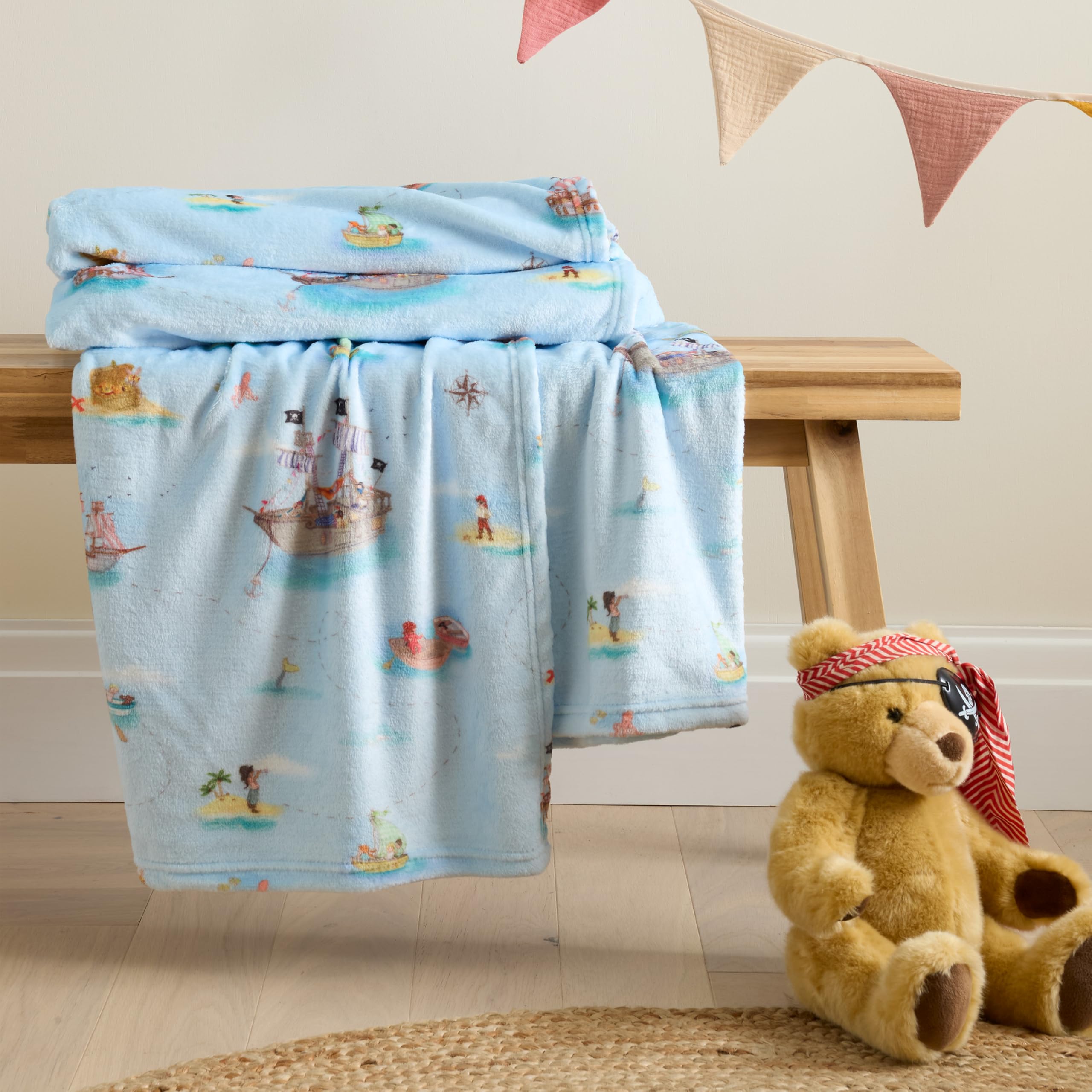 Belle & Boo Blue Pirates Cosy Fleece 150X200cm Blanket Throw