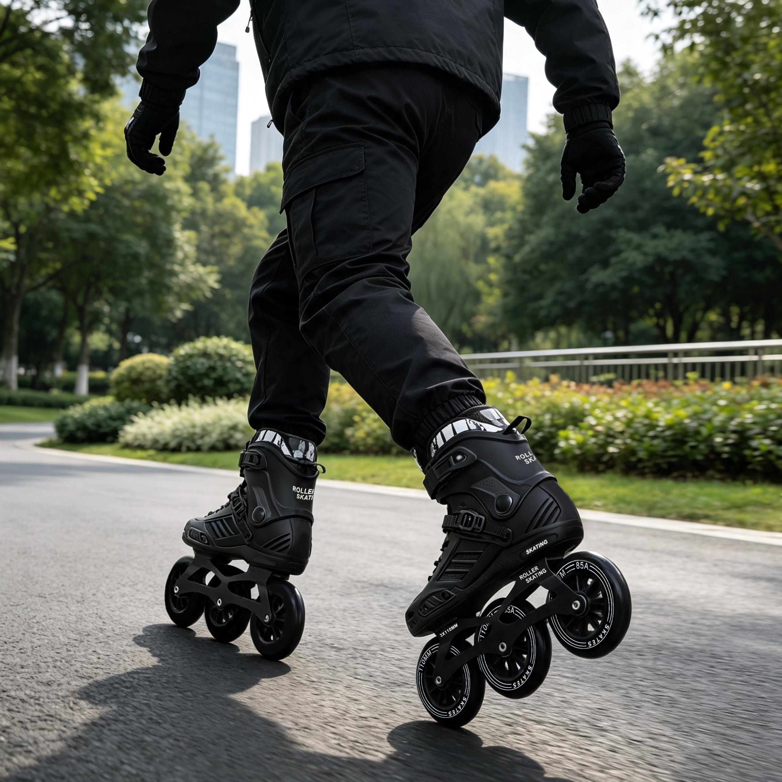 SKTYEE - Patines en línea de 3 ruedas para hombres y mujeres, patines profesionales para adultos, cómodos y transpirables con forro lavable, principiante, negro