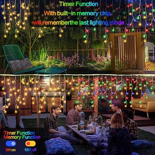 Miniatura 8 de Luces de carámbanos para decoración al aire libre, 60 + 16 pies, 600 luces LED de Navidad al aire libre, impermeables, temporizador, memoria