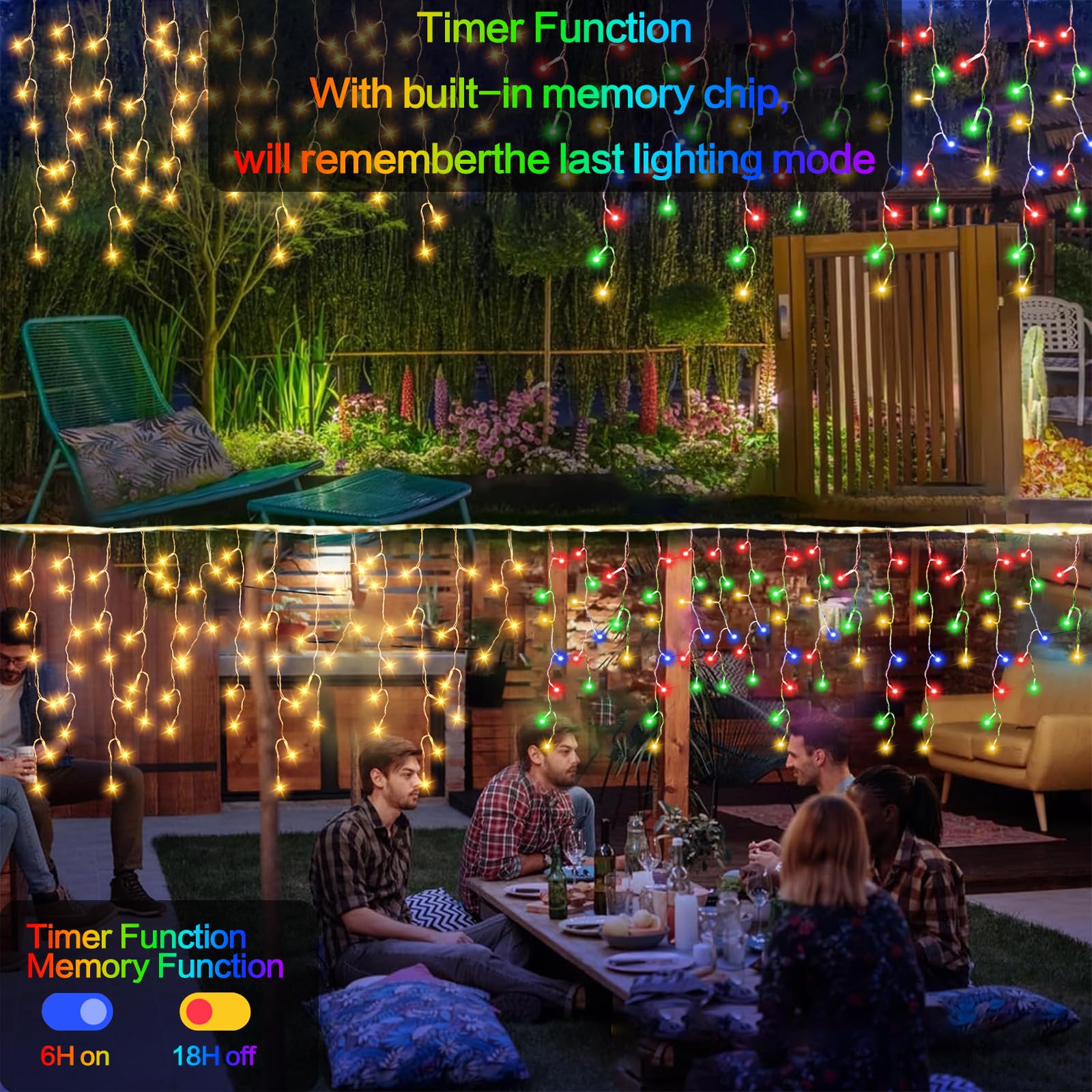 RJEDL 18+5M 600 LED Rinnovabili Luci di Natale da Esterno 3 in 1 Luci Natalizie da Esterno Cascata con 8 Modalità,Timer,Funzione Memoria Tenda Luminosa Esterno per Decorazioni Natalizie da Balcone
