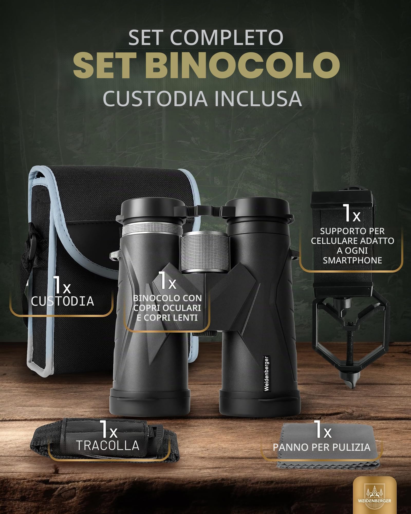 Binocolo 12 x 42, [Vincitore del test] binocolo in magnesio con riempimento nitrogeno e impermeabile, per adulti, Prisma HD BAK4 + obiettivo FMC, adatto anche per portatori di occhiali