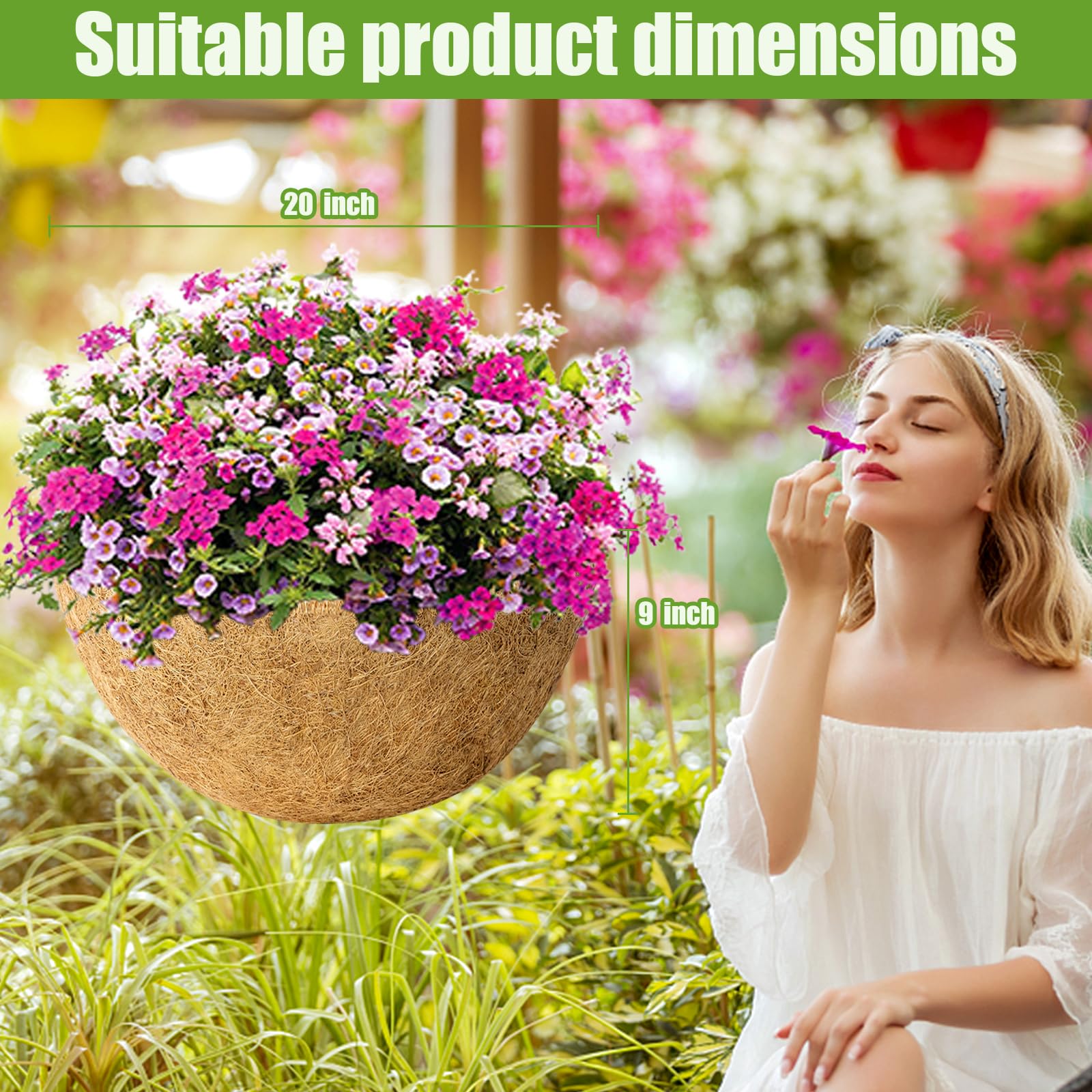 Doublures en fibre de noix de coco naturelle pour jardinières, doublures rondes de rechange pour panier de fleurs suspendu, grands pots de noix de coco pour plantation de jardin en plein air