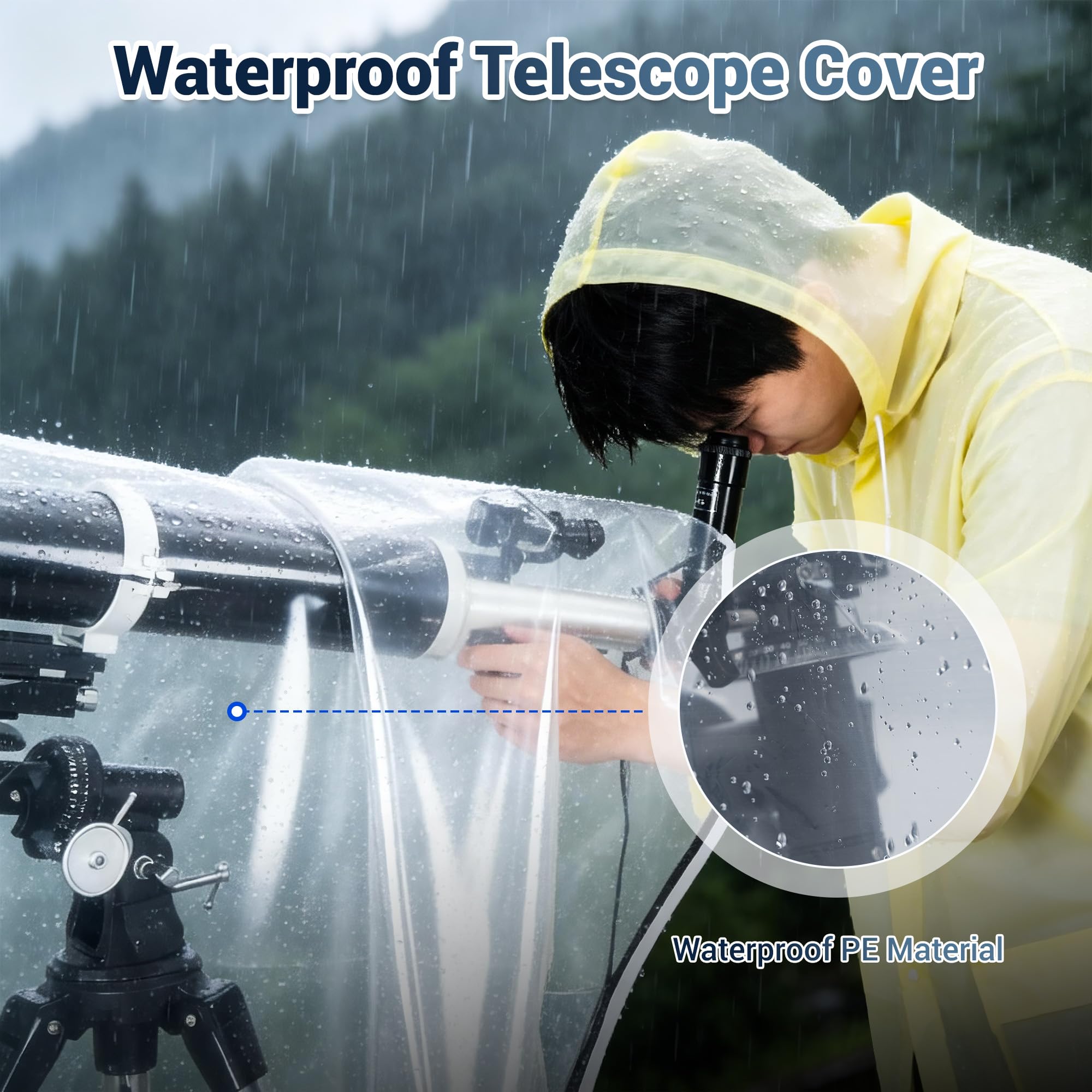 2PCS Telescope Cover Teleskop Abdeckung, 148,5 x 86cm Wasserdicht Staubdicht Transparent mit verstellbarem Kordelzug und Zwei Reißverschlüssen für große astronomische Teleskope