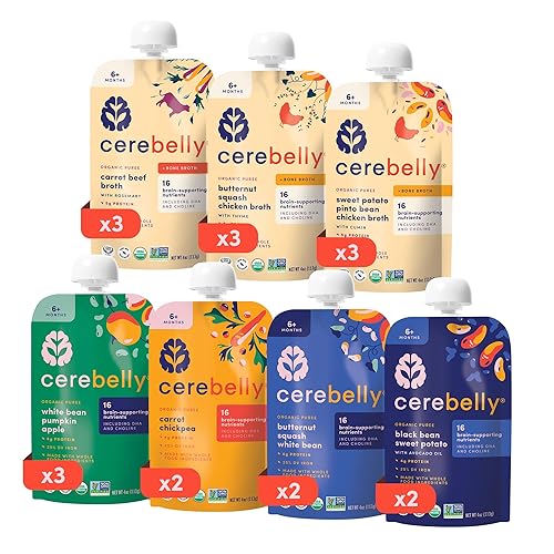 Miniatura 11 de Cerebelly Bolsas de comida orgánica para bebés, purés de frijoles blancos de calabaza y mantequilla, 16 nutrientes, sin azúcar añadido, fibra y sin