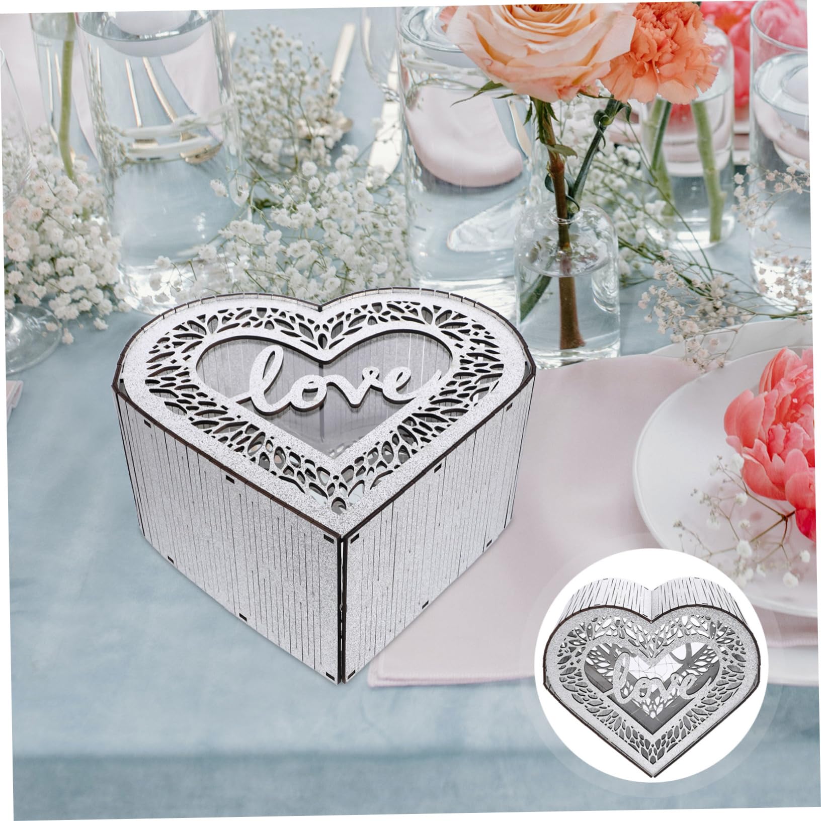 Ciieeo Scatola in Legno a Forma di per Matrimonio per Conservare Soldi e Biglietti, Decorazione Rustica per Ricevimenti e Feste