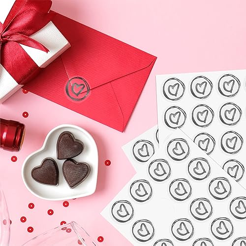 Miniatura 4 de easykart labels 500 calcomanías de corazón, color gris, metálico, transparente, de 1 pulgada, calcomanías de boda de sellado redondo para