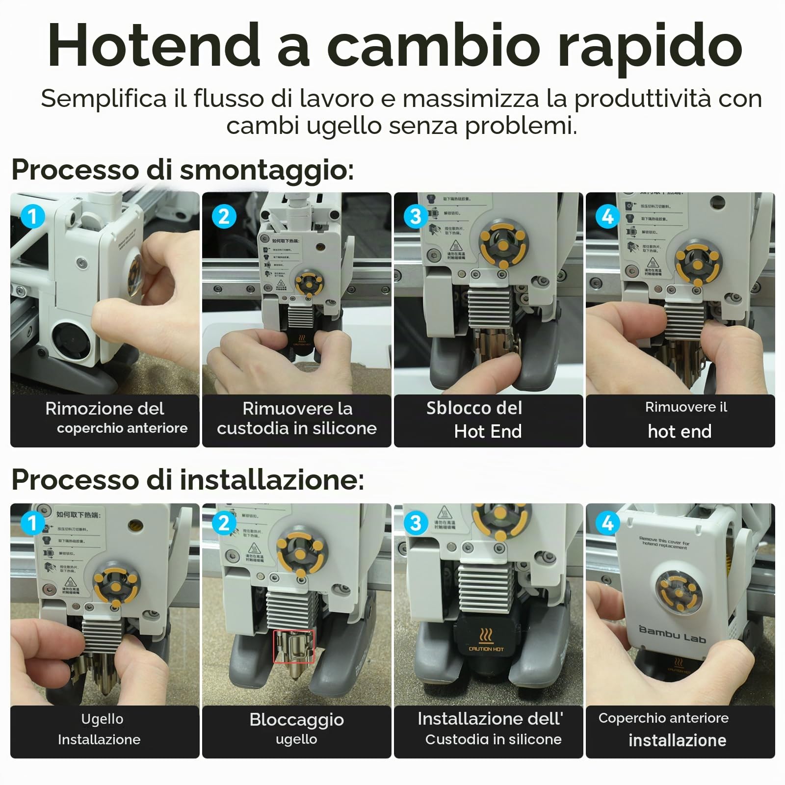 Aggiornamento A1/A1 Mini Quick-Swap Hotend 0.4mm Acciaio Inox Ugello Alta Velocità & Alta Temperatura Struttura Integrata con Copertura in Silicone Compatible with Bambu Lab A1/A1 Mini Stampante 3D