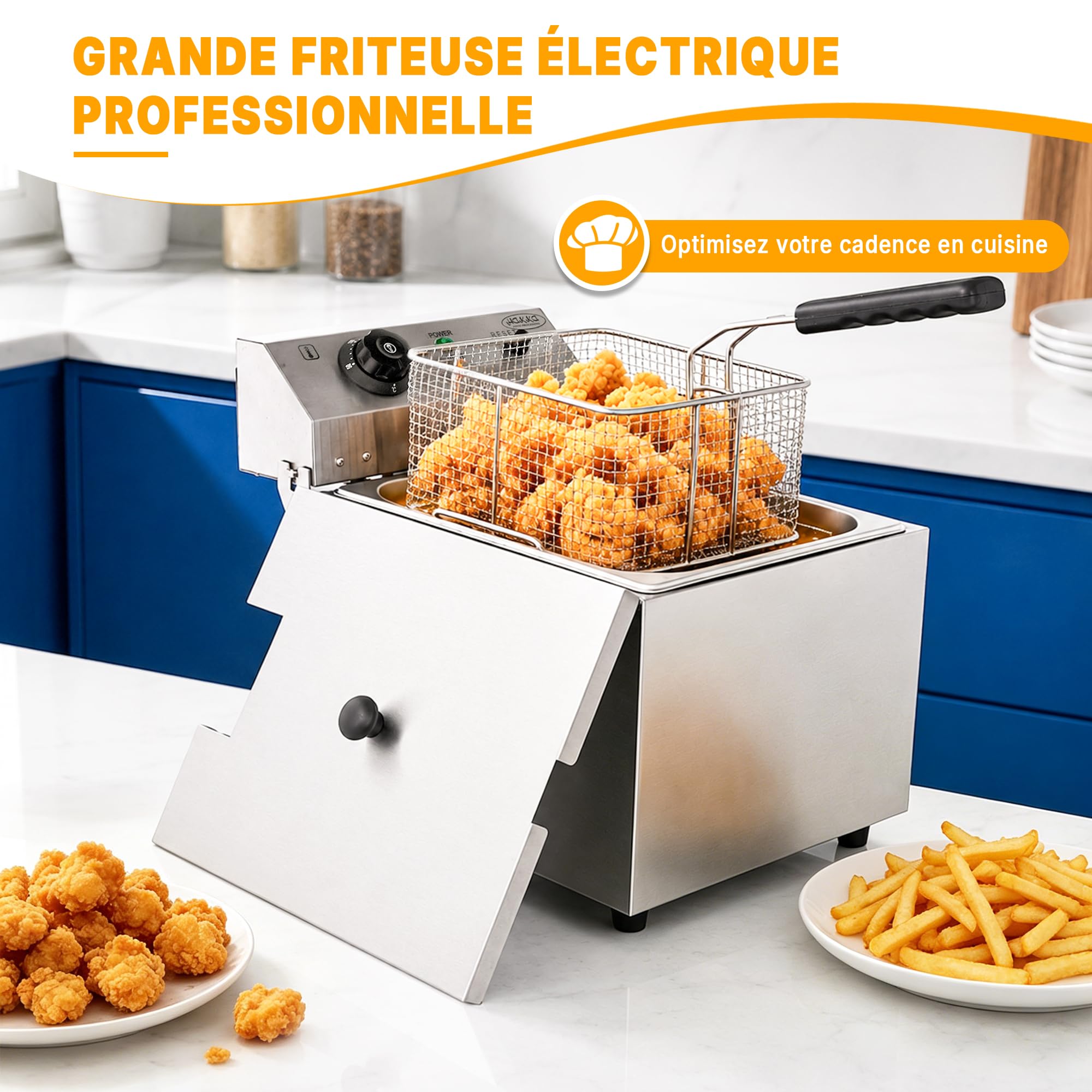 Hakka 13L Friteuse Électrique Professionnelle – 3000W, Acier Inoxydable, Grande Capacité, avec Panier – 220V pour Restaurants & Snacks
