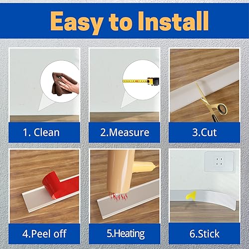 Miniatura 7 de COUKIU Moldura flexible para zócalo, 4 pulgadas x 60 pies, base de pared de vinilo autoadhesivo, base de pared de goma para despegar y pegar (S100,