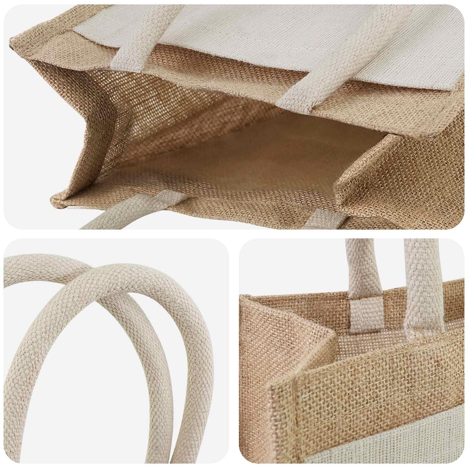 Jute Einkaufstasche mit Baumwolltasche, Natürlich und Weiß