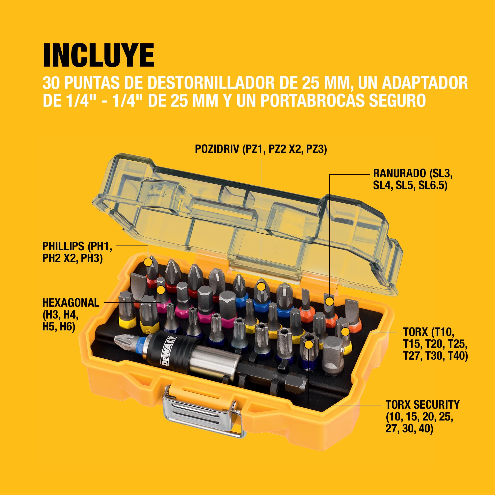 DEWALT - Juego de atornilladores de alto rendimiento en Tough Case 25mm (32piezas), DT7969-QZ