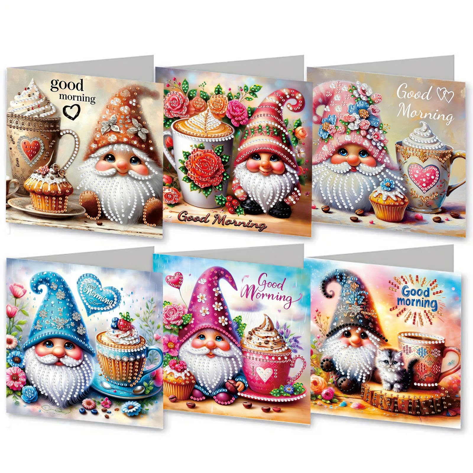 CustmArti Diamond Art Painting DIY Holiday Greeting Card Creative Blessing Folding Six-Pack Stationery Ornament Handmade Present Embroidery-Coffee Goblin