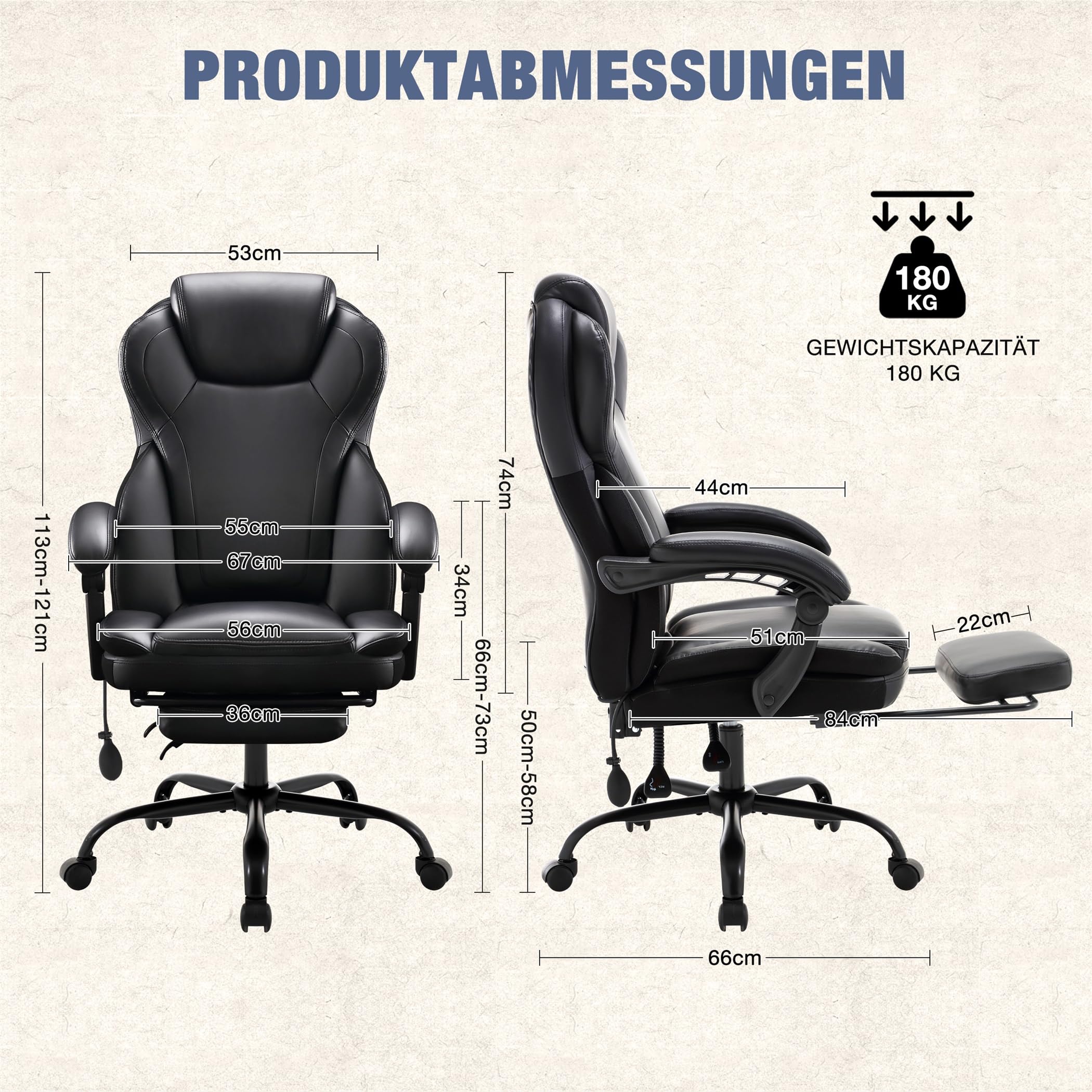 Bosmiller Ergonomischer Bürostuhl 180KG Verstellbare Schreibtischstuhl mit Hoher Rückenlehne und Breite Sitzfläche Hochklappbarer Armlehne Office Chair für Büro Computer Chefsessel