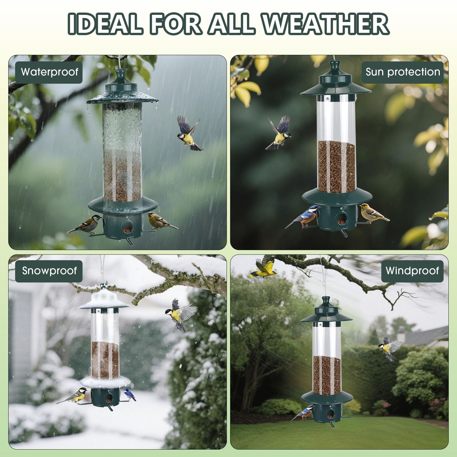 Hanging Bird Feeder for Outdoors, Squirrel Proof Bird Feeders for Outside with 4.8 Lb Capacity, 4 Ports Tube Metal Wild Bird Feeders for Garden Yard Decoration Viewing Cardinal, Weather-Resistant