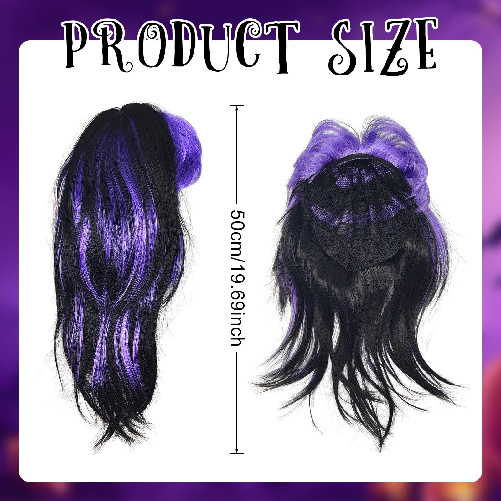 SAIIURV Black Purple Witch Wig Women Straight Double Wigs Halloween Wig Women for Halloween Accessory Witch Accessory Masquerade Carnival Party - Image 2