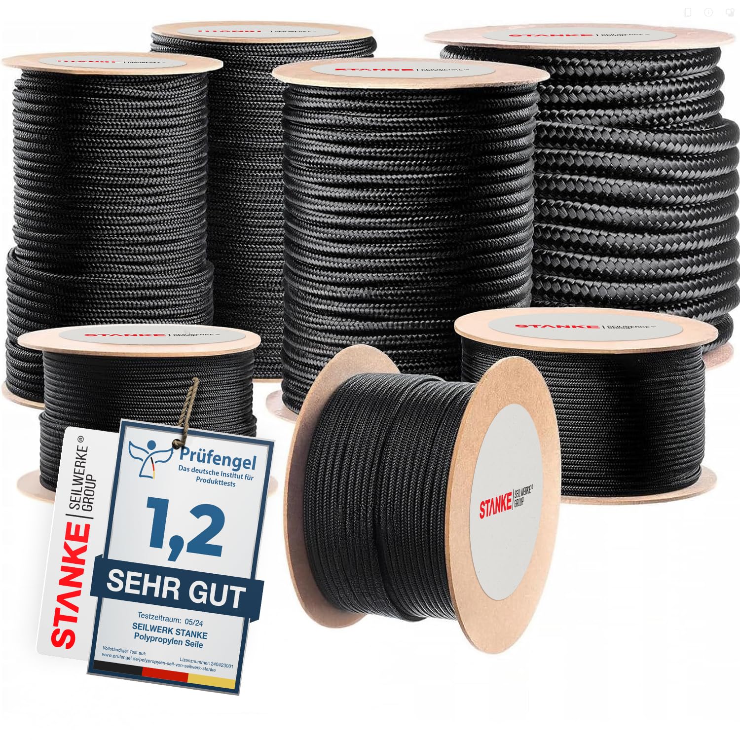 Seilwerk STANKE Cuerda de Polipropileno Negra 14mm 100m - Cuerda para Tender Ropa Exterior, Sujetar una Tienda de campaña- SOGA para jardín Exterior, Pesca
