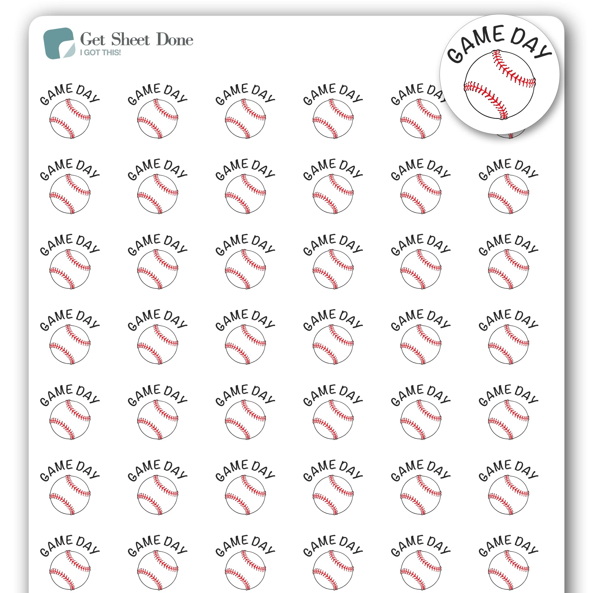 Baseball Planner Sticker / 54 Fun Vinyl Stickers (1/2”) / Sports Exercise Fitness Health Workout Game Reminder/Essential Productivity Life/Bulleted Journal Bujo Calendar (1 Sheet, Baseball, Vinyl)