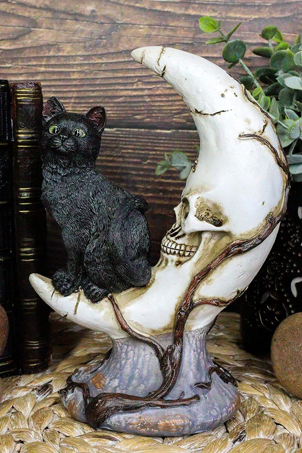 Figurine de chat noir sur lune statuette decorative Pacific Giftware 19 cm