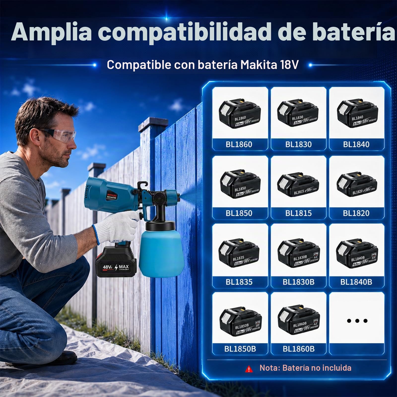 Pistola Pintura Eléctrica,Pistola Pintura con Batería de 18 V, 1200 ml, pulverizador de Pintura con 5 boquillas y 3 Patrones de pulverización para Cercas, Paredes, Techos