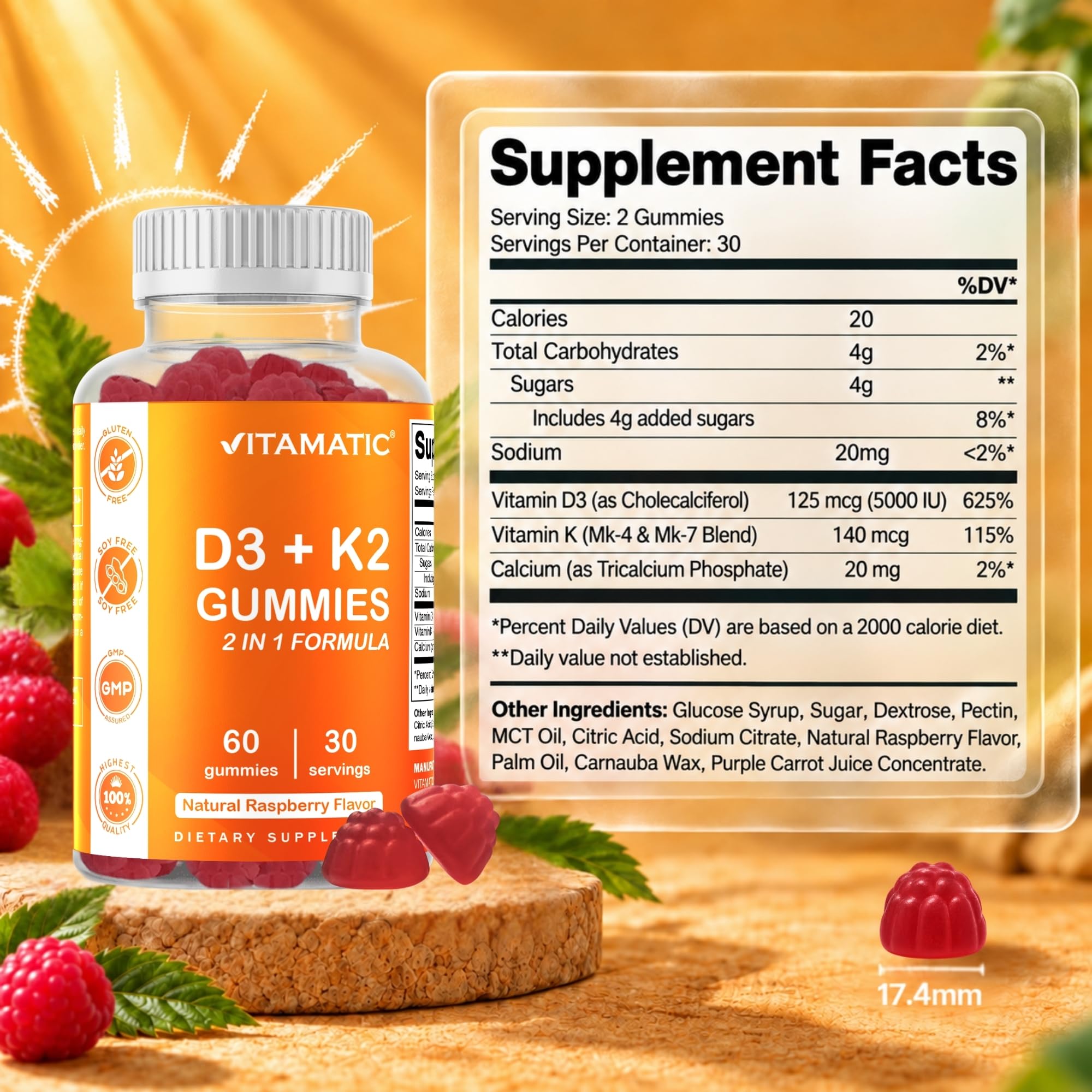 Vitamatic Vitamin D3 + K2 Gummies 60 Count — Amazon image 2