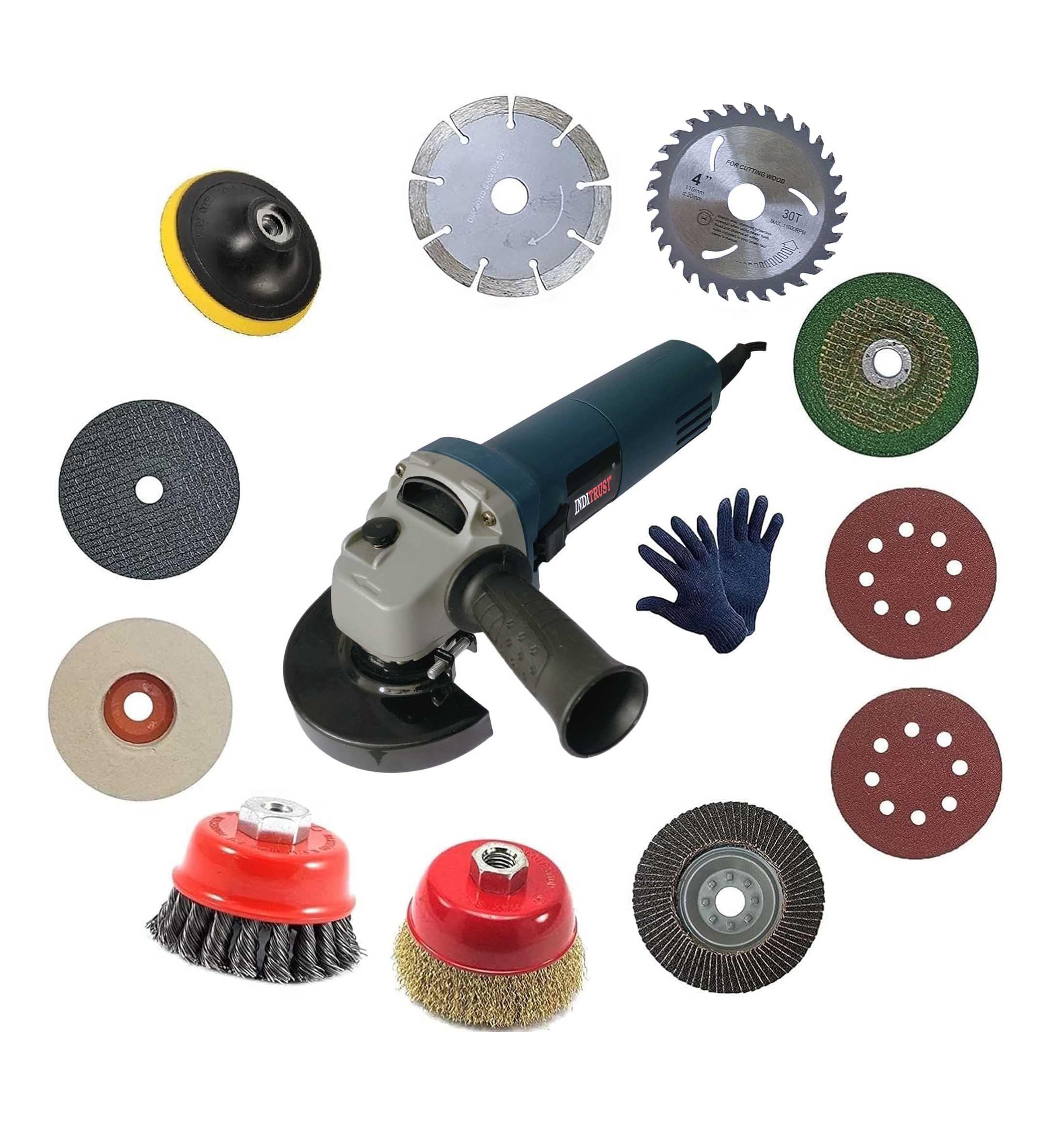 Inditrust 3-Month Warranty Blue 850W Sliding Angle grinder machine 100% copper winding with GLOVES & Multi Type 11pc Wheel set (B0DBVD3FWN) Amazon Price History, Amazon Price Tracker