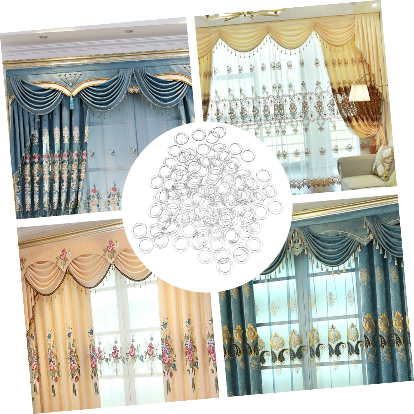 OUNONA 2sets Transparent Plastic Curtain Rings Hanging Buckles for Roman Shades Accessories for Home Bathroom and Living Room Curtains 100pcs*2