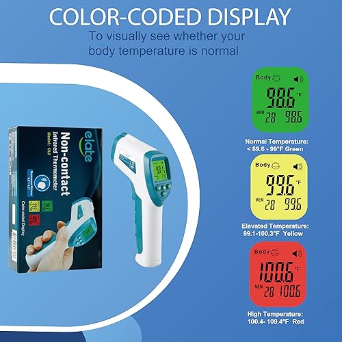 Miniatura 6 de Elate Termómetro de frente  Termómetro de bebé para adultos, niños, bebés  Infrarrojo digital sin contacto con alarma de fiebre  Grado médico para