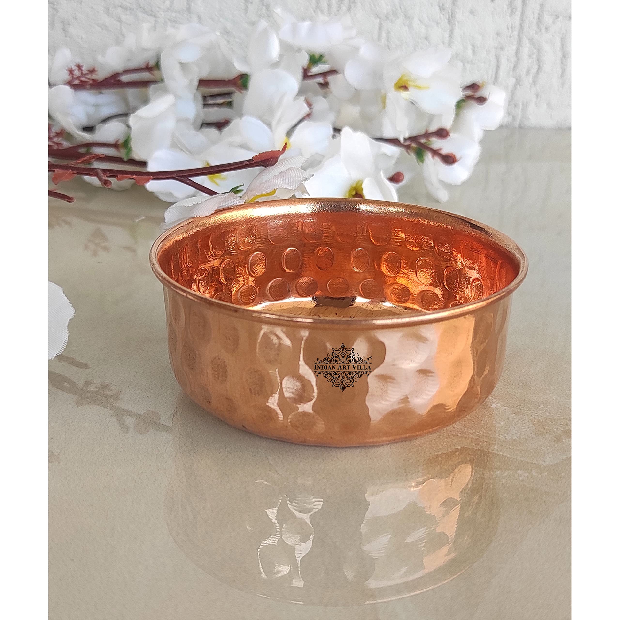 Indian Art Villa Pure Copper Bowl With Hammered Design Katori, Dinnerware, Serveweare & Tableware, Volume - 7 Oz