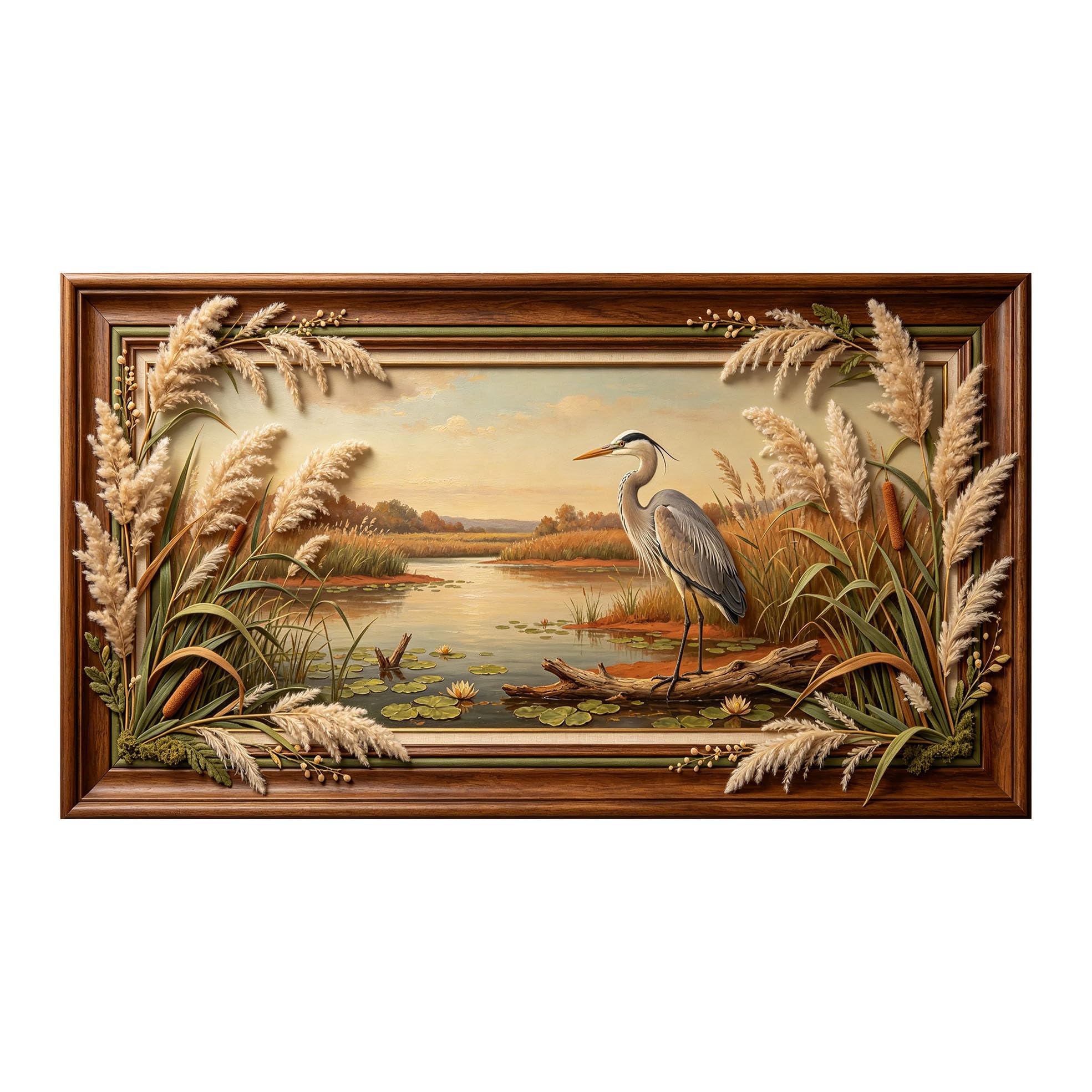 Yzpallescene 3D 3D Framed Wall Art 50cm×90cm Lake Landscape Heron Pastoral Oil Painting Large Size SelfAdhesive Removable Wall Decor Prints Artwork for Living Room Bedroom Office