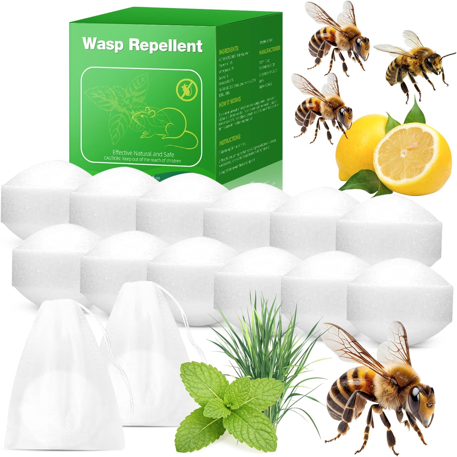 12Pack Peppermint Oil Wasp and Bee Repellent, Natural Carpenter Bee Repellent for Yellow Jackets, Hornets, Mud Wasp Deterrent for Indoor Outdoor Patio Garden Porch | Long-Lasting Protection | Pet Safe