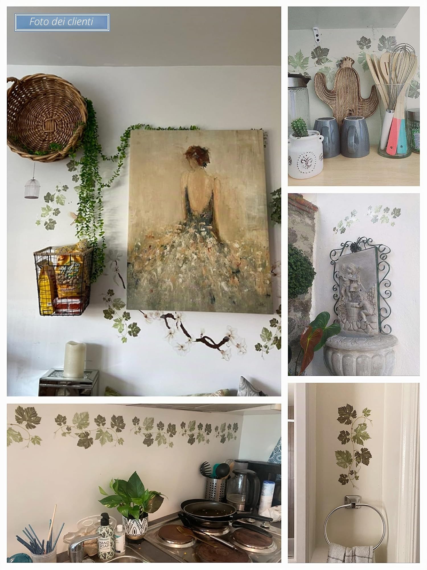 WandSticker4U®- [6er Pack] Adesivi murali FOGLIE di EDERA verde piante rampicante (L: 1,7 M) I Adesivi da parete piante foglie verdi I Decorazioni parete camera da letto cucina bagno corridoio mobili