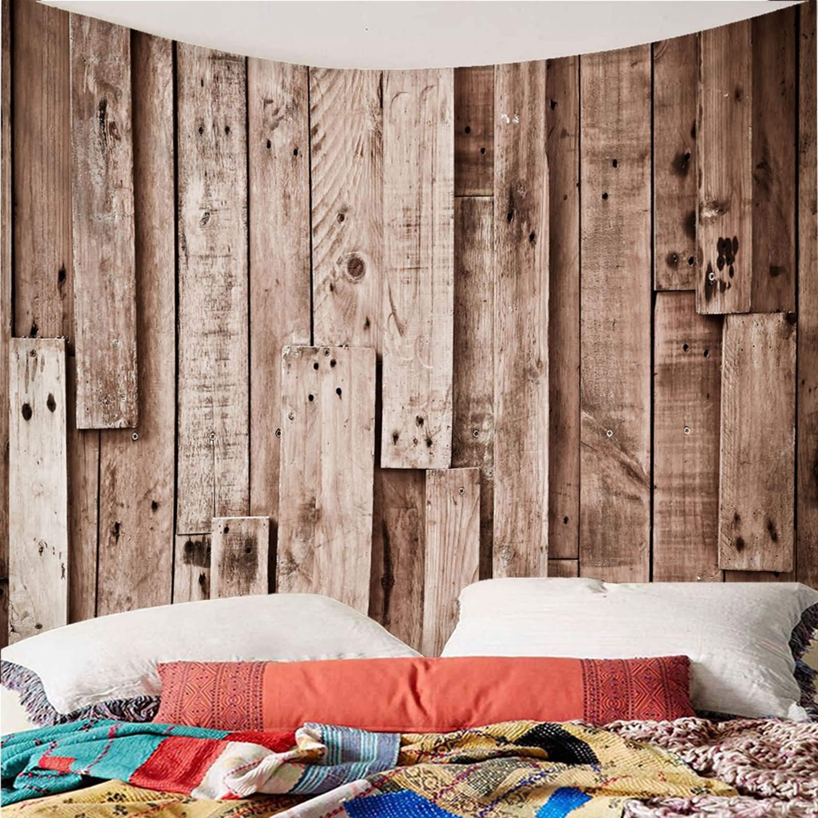 Tapices para Sofas,(300x260CM) Tapices Salon Marrón Tapiz de Pared Poliéster Tablas de Madera