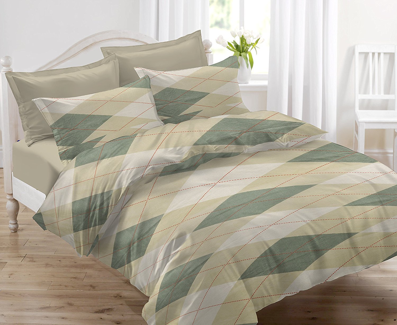 Huesland by Ahmedabad Cotton 144 TC Cotton King Size Bedsheet with 2 Pillow Covers - Beige & Green(9ft x 9ft) (B07DVPGPPZ) Amazon Price History, Amazon Price Tracker