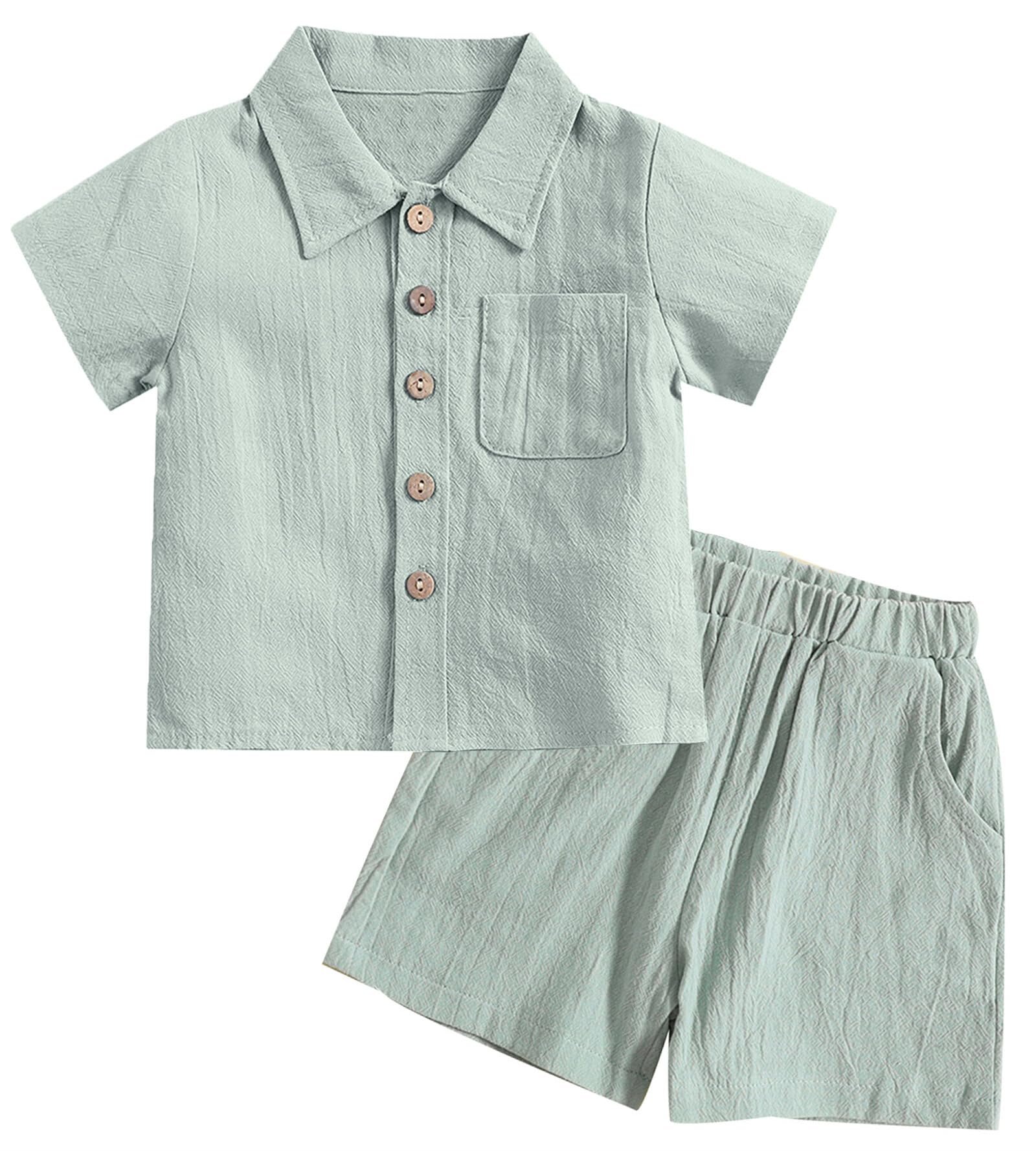 AIEOE 2 Pz Completino Bambino Set con Maniche Corte e Pantaloncini Elastici in Vita in Cotone e Lino Per 6 Mesi - 4 Anni