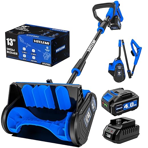 40V Cordless Snow Shovel, 13 Inch 4.0Ah Electric Snow Shovel with Directional Plate, Brushless Cordless Snow Blower for Pathway, Patio, Deck, Driveway, Blue